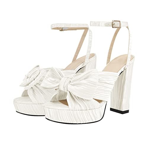 Richealnana Women's Chunky Heel Bowknot Ankle Strap Sandals
