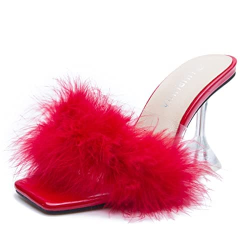 LIURUIJIA Women's Fluffy High Heels for Wedding Party — Red