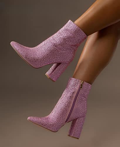 PAZZLE Women's Rhinestone Mid Calf Ankle Booties Runway-01