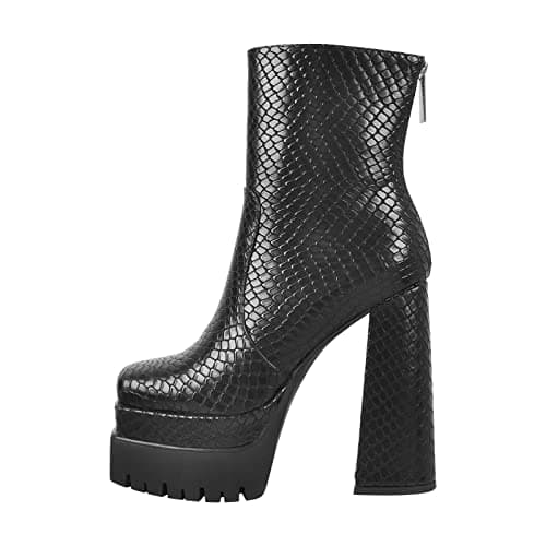 Richealnana Women's Chunky Heel Snake Print Zipper Ankle Boots