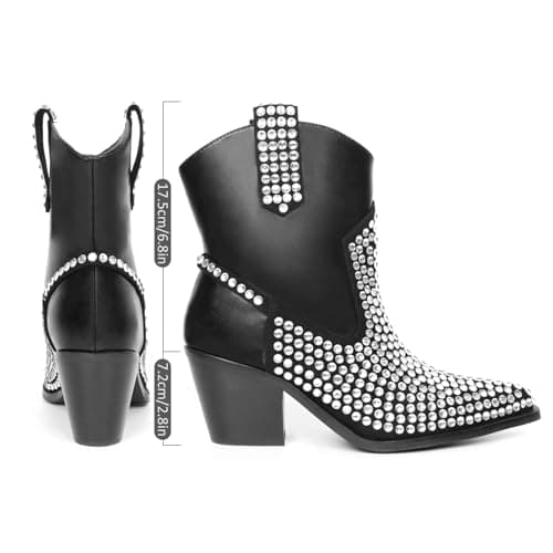 Gioanroca Rhinestone Cowboy Ankle Boots for Women Glitter Party Shoes
