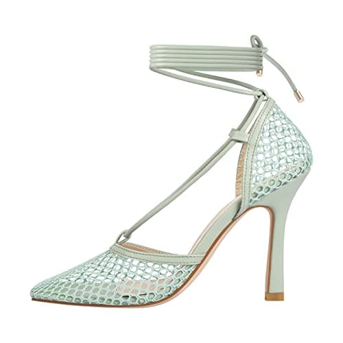 Richealnana Women's Square Toe Mesh Strappy Lace-Up Sandals — Mint Green