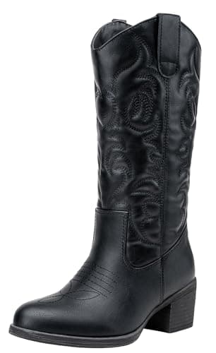 Women's Cowboy Knee High Boots — Vintage Cowboy-9801-black