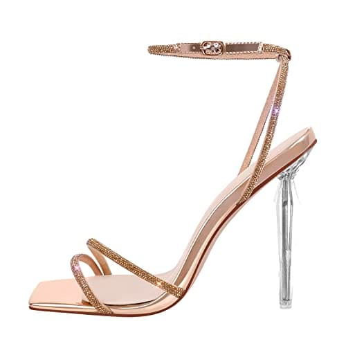 Richealnana Women's Sparkling Rhinestone Ankle Strap Sandals for Party and Prom — Gold