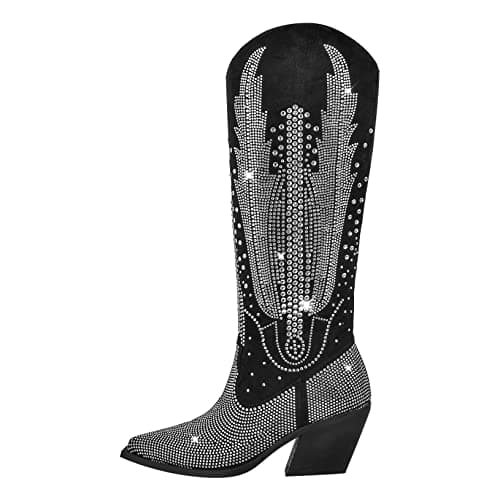 Richealnana Women's Sparkle Rhinestone Knee High Boots