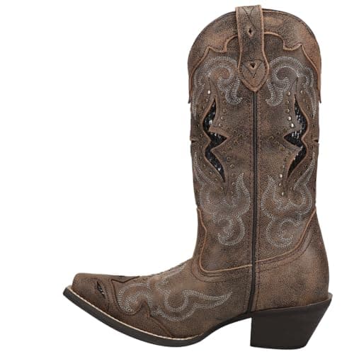Laredo Womens Lucretia Tooled-Inlay Embroidery Studded Snip Toe Mid Calf Boots - Brown