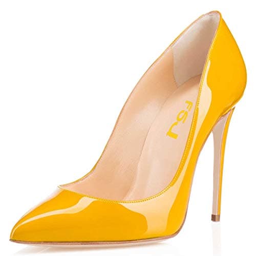 FSJ Women's Stilettos Formal Pointed Toe High Heel Shoes Größe 4-15 US — Yellow