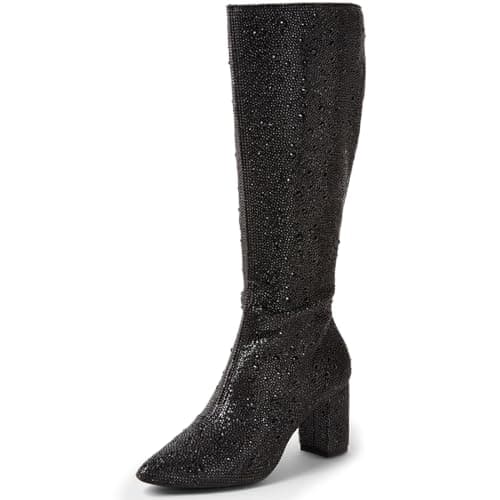 MUCCCUTE Women's Sparkly Rhinestone Ankle Boots for Party and Wedding — Rhinestone Black