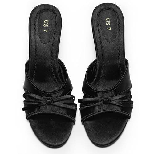 Perphy Women's Slip-On Satin Stiletto Heels Bow Sandals
