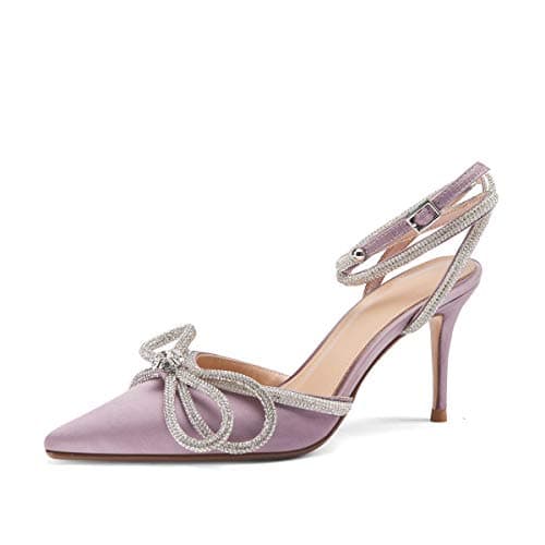 Arqa Crystal Ankle Strap Stiletto Heels for Women Wedding Shoes — Purple