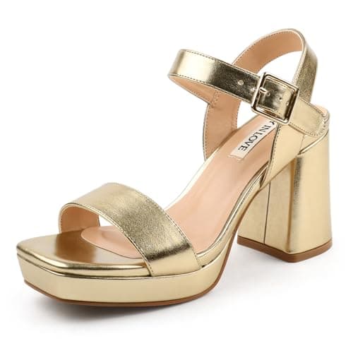 JOY IN LOVE Women's Chunky Platform Heels Ankle Strap Sandals — Gold Matte