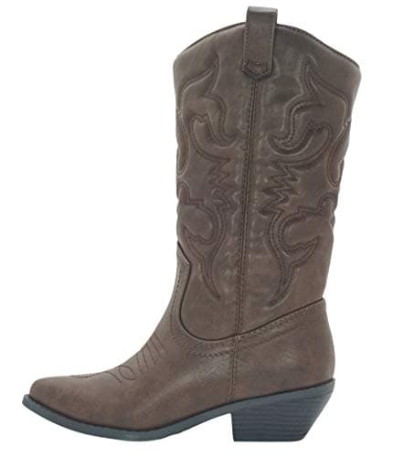 Women's Western Cowboy Boots - Pointe Toe Low Heel Ankle Mid Shaft Soda RENO — Dark Tan