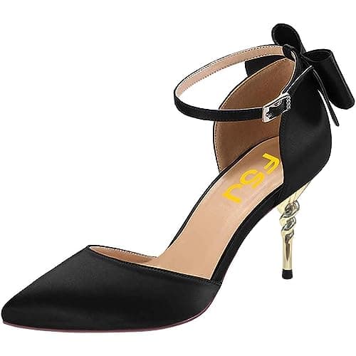 FSJ Women's D'orsay Pointed Toe Ankle Strap Heels Size 4-15 US Party Shoes — Black