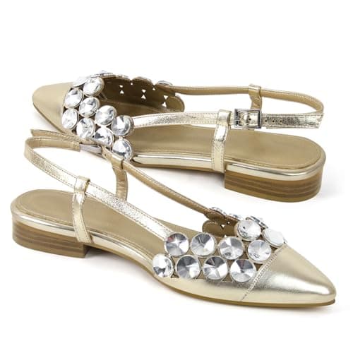 Richealnana Women's Clear Rhinestone Pointy Toe Strap Flats
