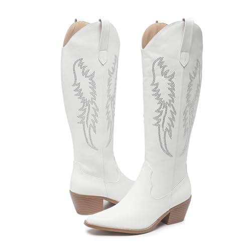 Amoji Women's Western Cowboy Knee High Boots with Zipper 307