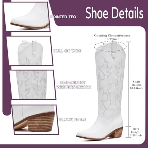 Femflame Pointed Toe Embroidered Knee High Cowgirl Boots