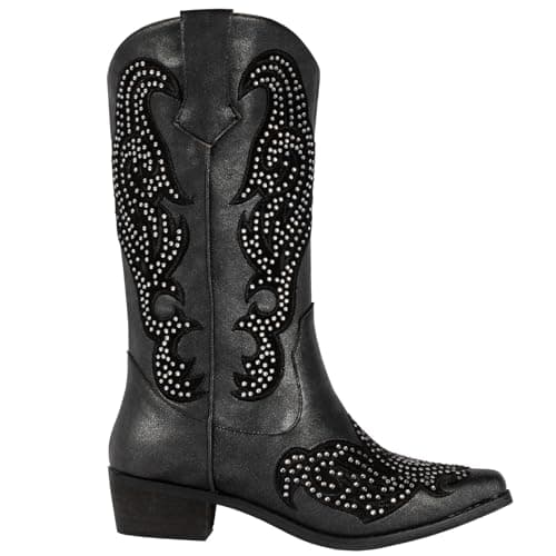 SheSole Women's Sparkly Black Rhinestone Cowgirl Boots for Party & Wedding