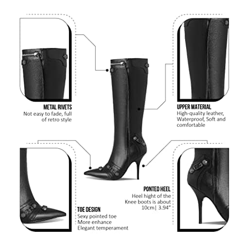 Oiamenne Women's Fashion Knee High Zipper Stiletto Heel Boots