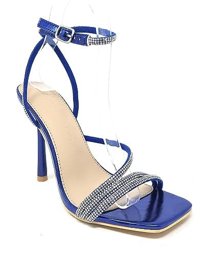 Narala Wild Diva Women's Square Toe Rhinestone Embellished Stiletto Heels — Cobalt Blue Mpu