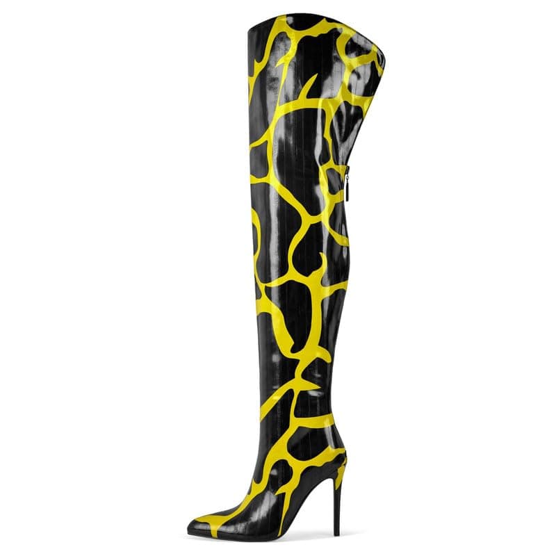 Women's Over the Knee Thigh Boots High Heels for Women LongBoot — Yellow Black