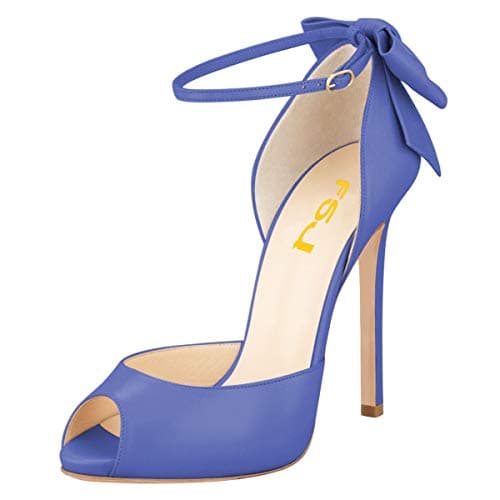 FSJ Women's Bridal Stiletto Heels with Ankle Straps and Buckle Size 4-15 US — Blue