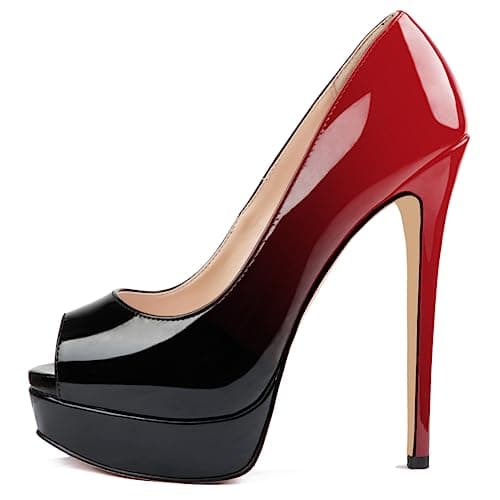 MERUMOTE Women's 6 Inch Stiletto Heels Peep Toe Pumps for Dress & Wedding Party — Gradient Red Black