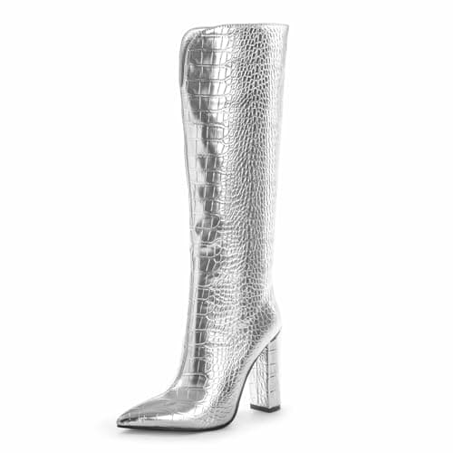 Women's Slim Calf Knee High Boots — 1#crocodile Silver