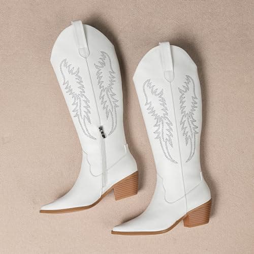 Amoji Women's Western Cowboy Knee High Boots with Zipper 307
