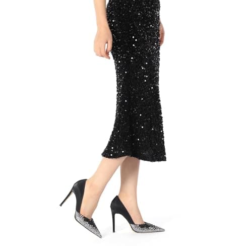 Lryweisy Women's 4 Inch Stiletto Rhinestone Heels for Wedding Party Shoes