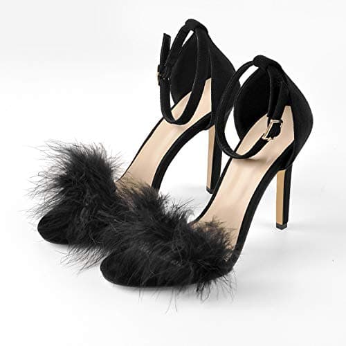 Richealnana Women's Black Ankle Strap Feather Heels Size 13