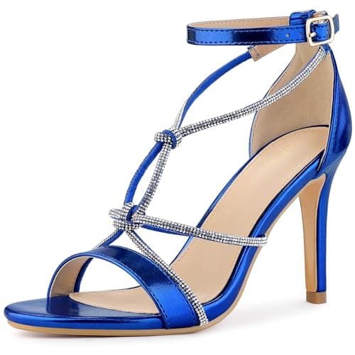 Allegra K Women's Rhinestone Knot Strap Stiletto Heels — Deep Blue