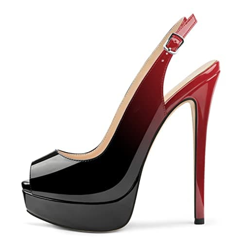 MERUMOTE Women's 6 Inch Stiletto Heels Peep Toe Pumps for Dress & Wedding Party — Slingback Red Black