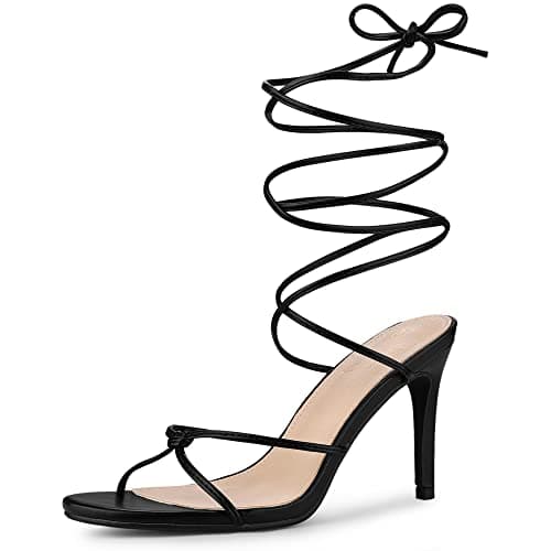 Perphy Lace-Up Slingback Strappy Stiletto Heels Sandals — Black