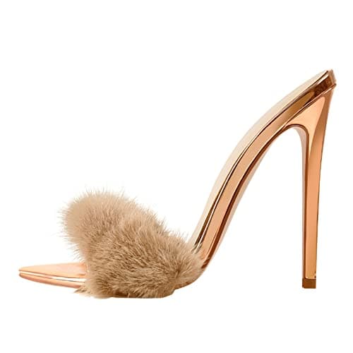 Richealnana Women's Fur Fuzzy Sexy Stiletto Heels — Rose Gold