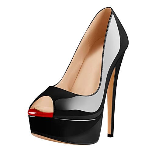 Richealnana Women's Peep-Toe Platform Classic Pumps — Black
