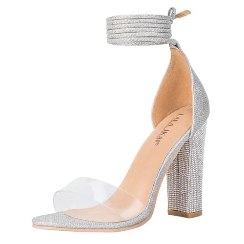 LALA IKAI Chunky Heeled Open Toe Sandals, White, Silver, Gold, Black — Slvsgw
