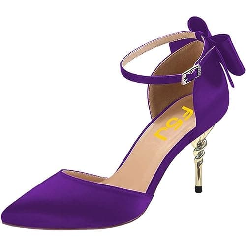 FSJ Women's D'orsay Pointed Toe Ankle Strap Heels Size 4-15 US Party Shoes — Purple