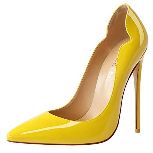 COLETER Women's 4.72 Inch Patent Leather Pointed Toe Wedding Stilettos — Yellow