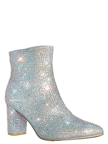 Forever Women's Rhinestone Chunky Ankle Bootie