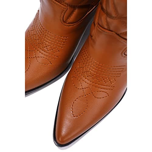Simple Pointed Toe Block Heel Cowboy Boots