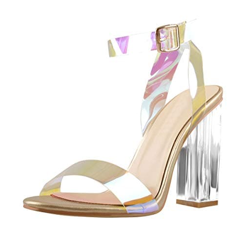 Richealnana Women's Clear Rhinestone Stiletto Sandals — Holographic