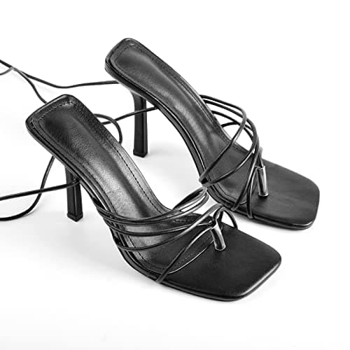 Richealnana Women's Lace Up Crisscross Gladiator Stiletto Heel Sandals Black Size 6