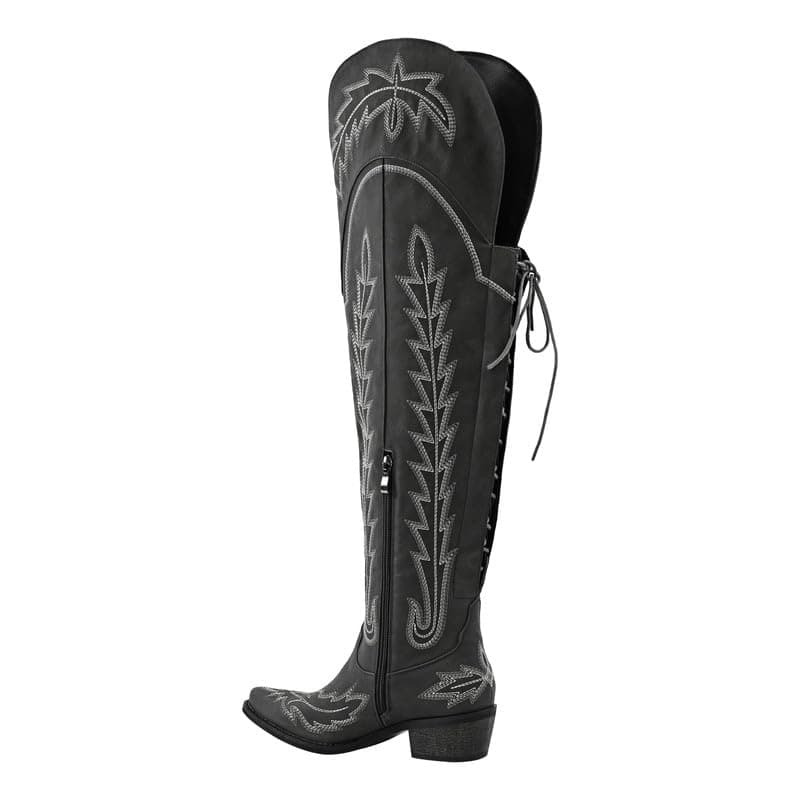 Sexytag Thigh High Western Cowboy Boots with Embroidery