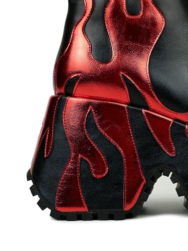 Women's Chunky Sole Flame Print Boots