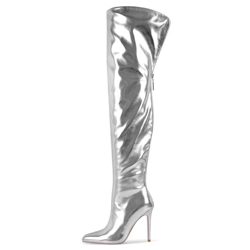 Women's Over the Knee Thigh Boots High Heels for Women LongBoot — Silver