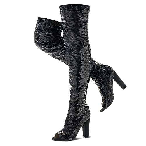 KHPAERMEI Sparkly Women's Over-The-Knee Sequin Boots for Party Prom