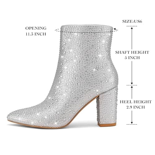 Glitter Rhinestone Boots for Women Pointed Toe Chunky Heel