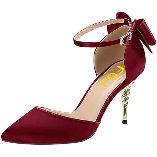 FSJ Women's D'orsay Pointed Toe Ankle Strap Heels Size 4-15 US Party Shoes — Wine