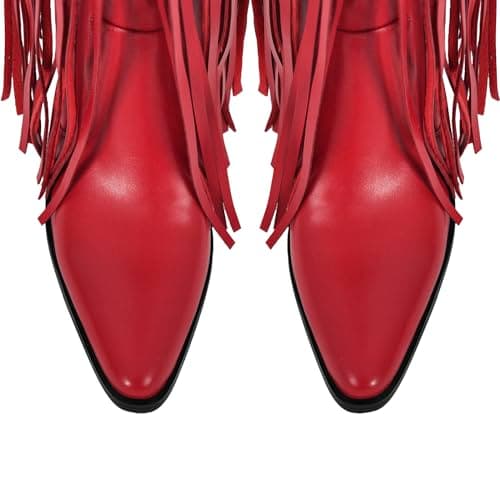 Richealnini Fringe Thigh High Zip-Up Western Boots