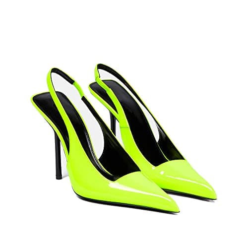 THESHY Women's Stretch Slip-on Patent Leather Heels Fashion Shoes — Fluorescent